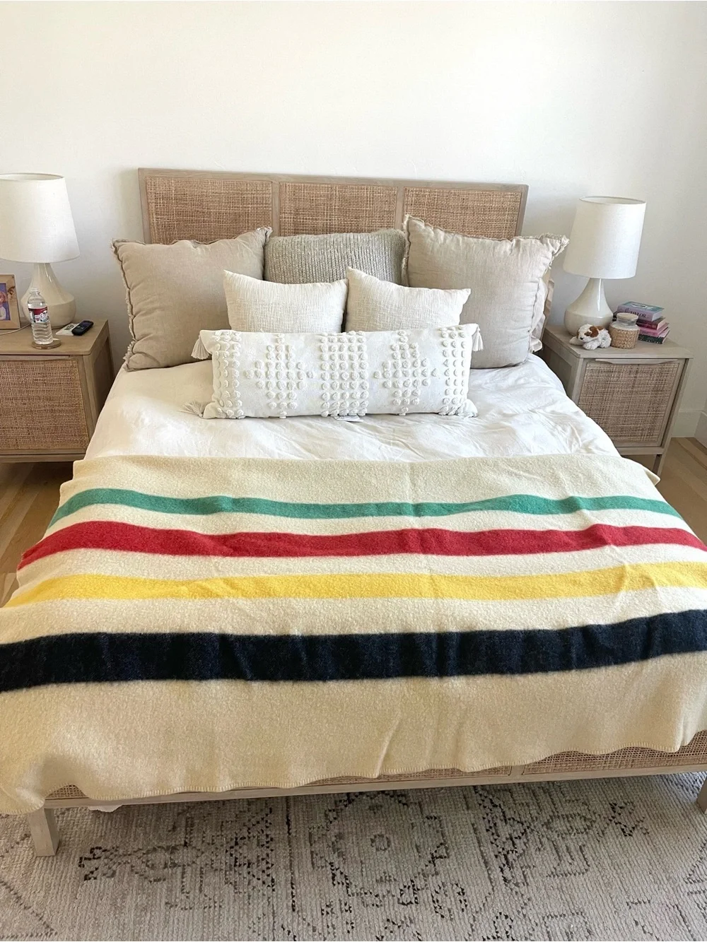 Vintage Polar Star 100% Wool JC Penney Rainbow Striped Throw Blanket Afghan